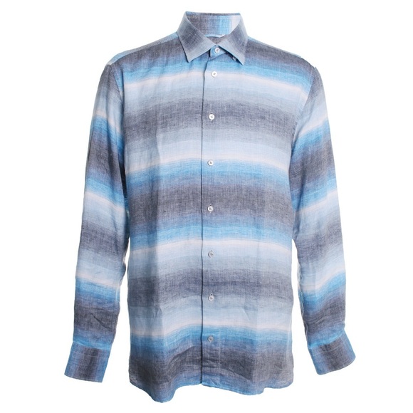Calder Carmel Shirt Men’s Large Gradient Linen Shirt in Blue Long Sleeve - Picture 1 of 9
